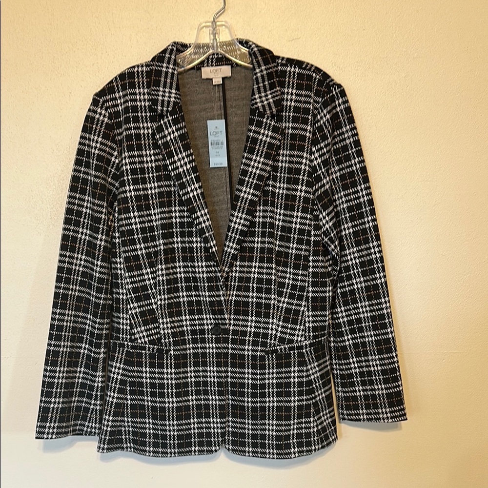 LOFT Black and White Plaid Blazer